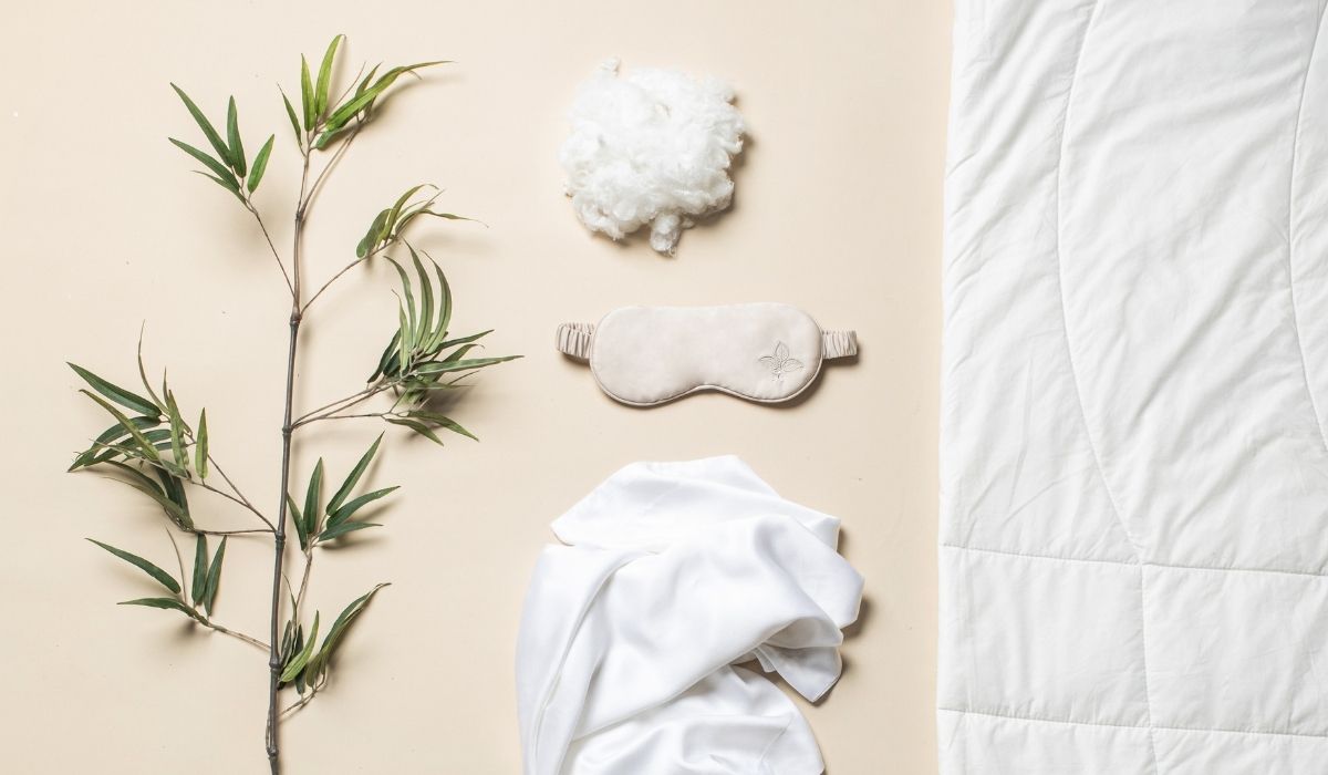 Close‑up of bamboo material, showing natural fibers and fabric texture derived from bamboo.